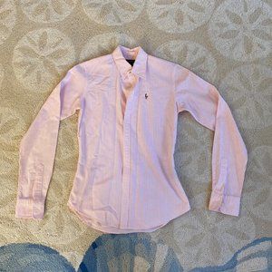 Ralph Lauren Pink Stripe Button Down Oxford Blouse